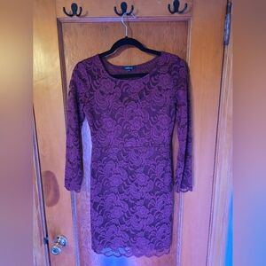 Ambiance Long Sleeve Lace Dress in Deep Purple
